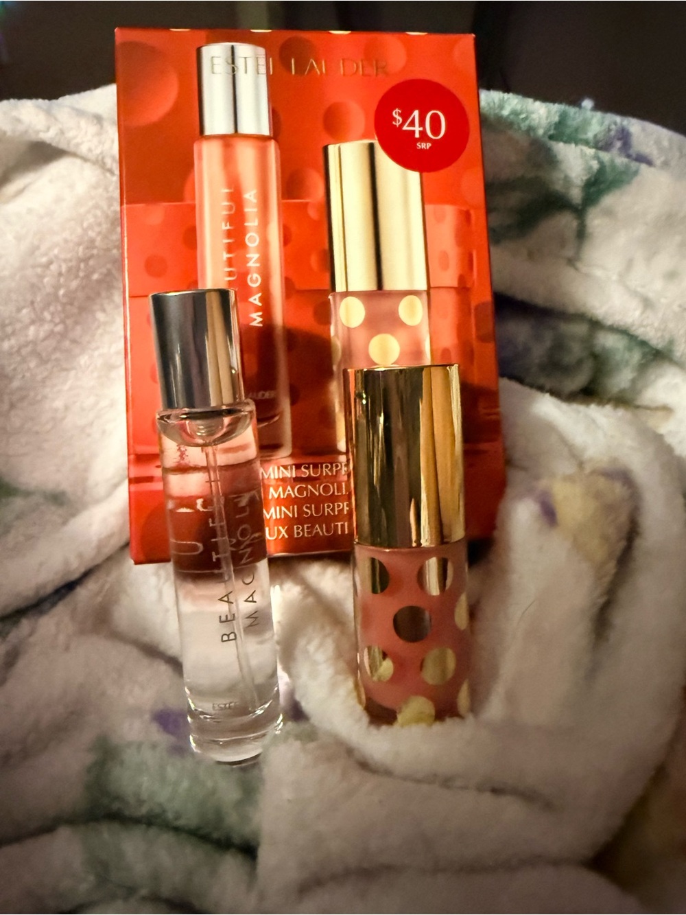 Estee Lauder Beautiful Magnolia Perfume Travel Spray & Pink Lip Oil  Joyful Duo